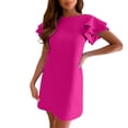 thumbnail image 1 of adviicd Robes Décontractées pour Femmes Robe Florale Col Carré Manches Bouffantes Robe Boho Mini Été Robes pour Dames Rose Vif,P, 1 of 5