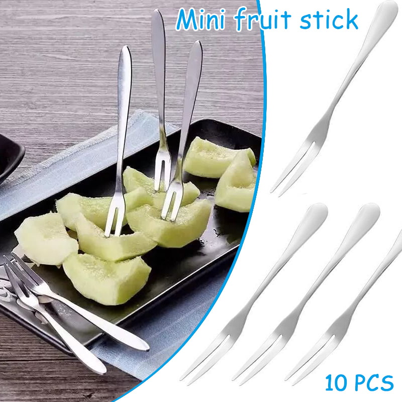 6PcsNew Two Prong Fruit Fork Forks Stainless Bistro Cocktail Tasting Cake Salad 