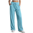 thumbnail image 3 of Plus Size Women's Soft Fabric Straight Leg Pants with Pockets, Mid Elastic Waist Drawstring, Lightweight Comfortable, Casual Lounge Pants for Summer Beach Work, Womens Pants, 3 of 7