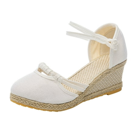 

Ediodpoh Women Buckle Sandals Platform Wedge Sandals Fashion Versatile Braided Buckle Breathable Wedge Sandals Comfortable Sandals for Women White 7.5(39)