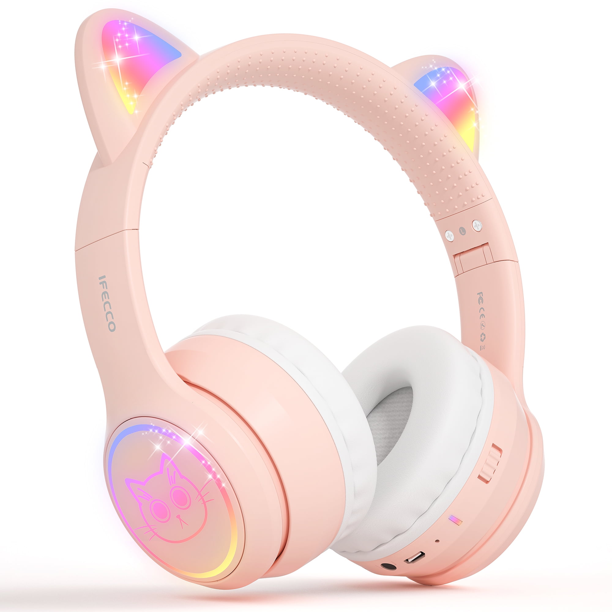 IFECCO Kids Bluetooth Headphones,Wireless Headphones for Kids,Volume Limited,30 Hours Playtime,Over-Ear Toddler Headsets with Built-in Mic-Pink