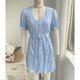 thumbnail image 2 of Vestido Estampado Vestido estampado para mujer Cuello redondo Ahuecado Vestido con cordones Tela diaria (Azul XL) Cgtredaw para Mujer Azul T M, 2 of 7
