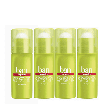 4 pack Ban Roll-On Antiperspirant Deodorant, Regular, 1.5 Ounce| Travel Size
