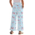 thumbnail image 2 of COEQINE Girls Wide Leg Ruffle Pants High Waisted Palazzo Pants with Pockets Flowy Trousers Comfy Fall Outfits for 5-6 Years Little Girls, Bow Heart Blue, 2 of 8