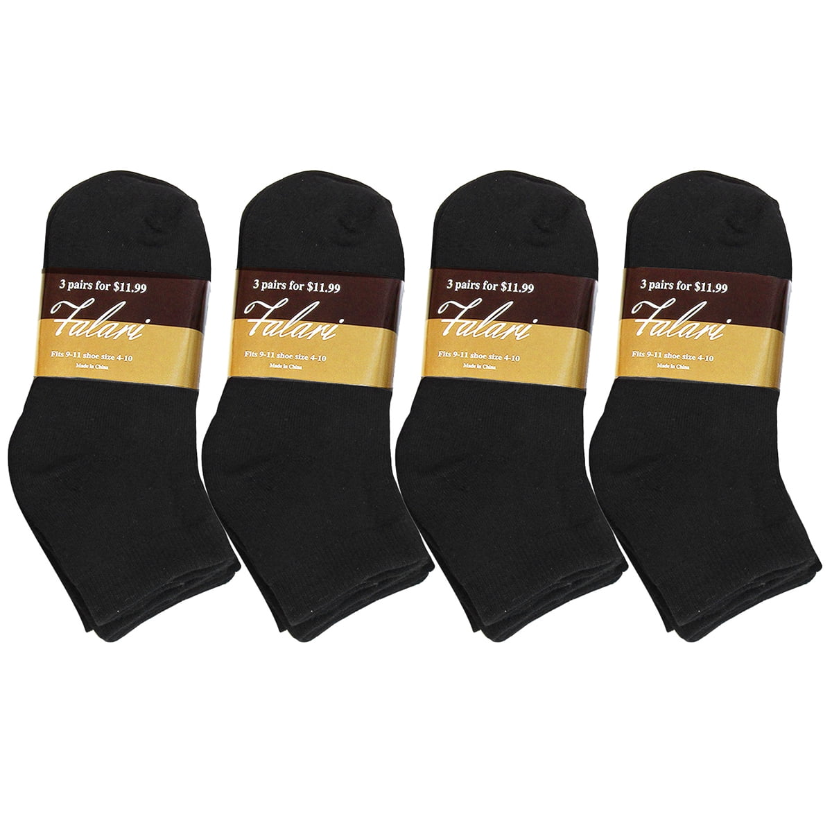 Falari 12-Pack Cushion Cotton Ankle Sock Black Size 9-11