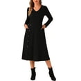 thumbnail image 2 of INSPIRE CHIC Women's V Neck Long Sleeve High Waist Button A-Line Elegant Midi Dress, 2 of 6