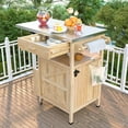 thumbnail image 3 of Bellemave 40.5" Outdoor Grill Cart with Stainless Steel Top Solid Wood Outdoor Rolling Kitchen Island with Drop Leaf, Drawer and Rack Mobile Serving Cart for Patio, Yard, Natural + Style 3, 3 of 11