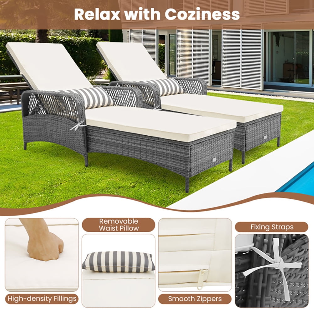 Aimee Lii Outdoor Chaise Lounge Chair Recliner with 6-Level Backrest Cushion and Pillow, Patio Loungers Aimee Lii Outdoor Chaise Lounge Chair Recliner with 6-Level Backrest Cushion and Pillow, Patio Loungers