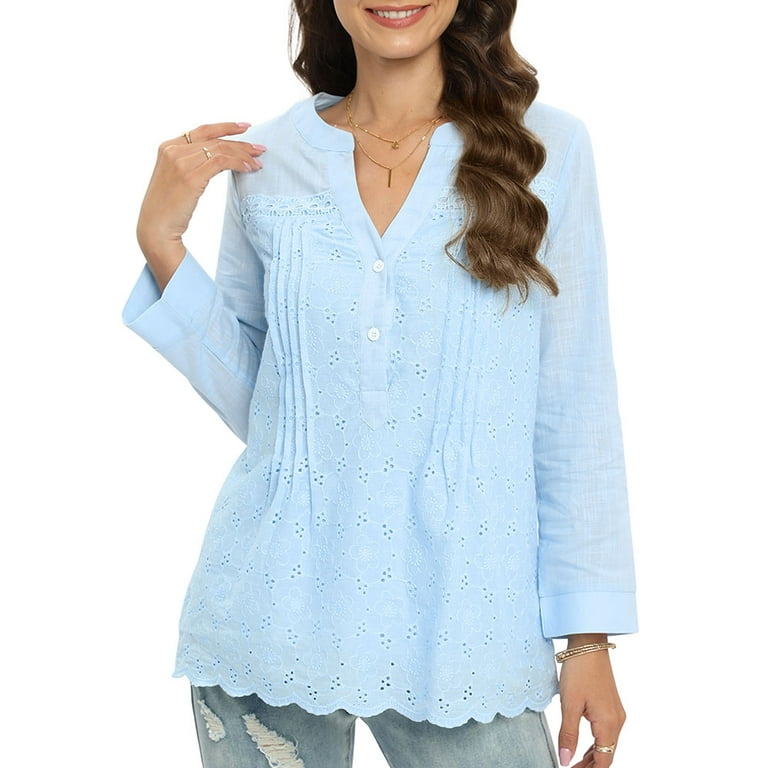 Embroidered openwork blouse - Woman