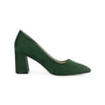 thumbnail image 5 of BLISSFUL STEP Women's Shoes Pointy Toe Slip-on Faux Suede Block Heel Pumps  Green 9, 5 of 8