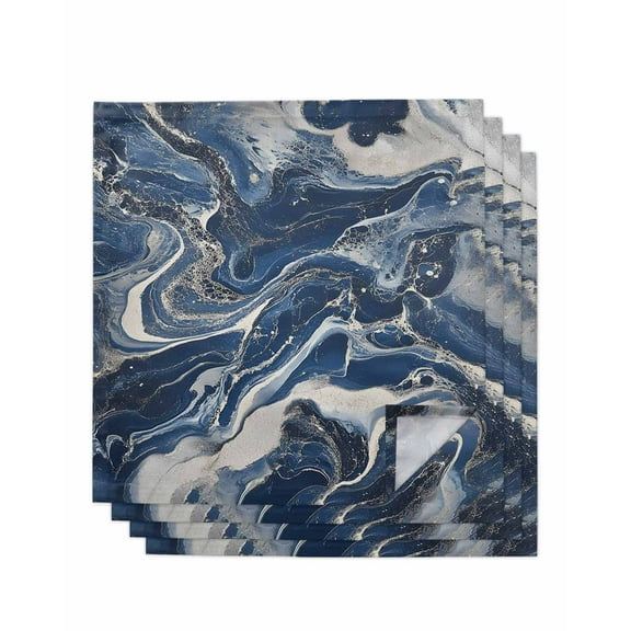 nqOlkjepod Retro Navy Blue White Cloth Napkins Set of 4 Reusable Dinner Napkins, Marble Abstract Art Cocktail Napkin Washable Table Napkins for Wedding/Holiday Party/Baby Shower 20"x20"