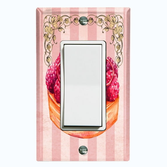 Metal Light Switch Plate Cover French Raspberry Cake Pink Stripes CAK046