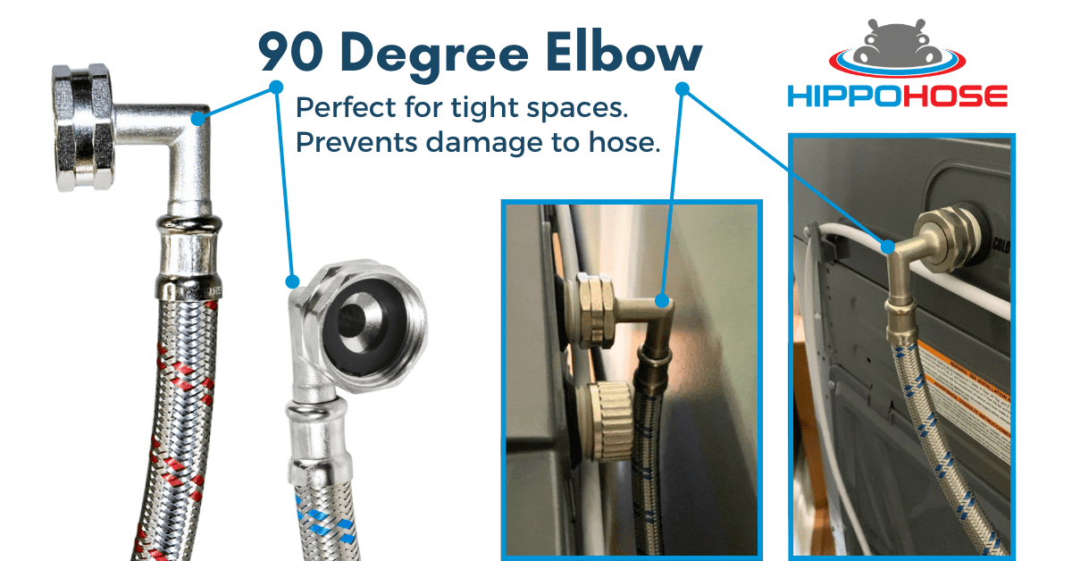 Washing Machine Hoses (4 FT) - Double 90° Elbow to Fit Tight Spaces - OCTAGON Connections for Easy & Secure Tightening - Burst Proof Water Supply Line (2 Pack) - Universal Fit to All Wash Machines