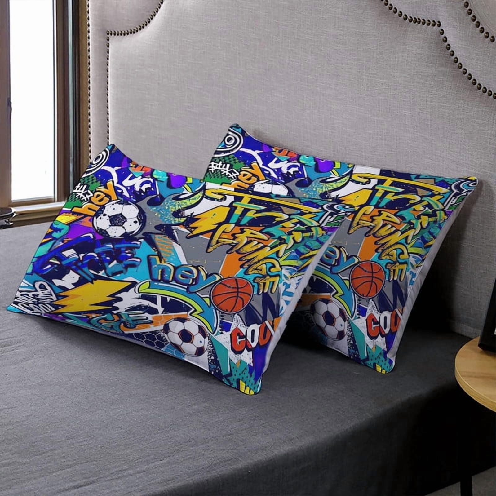 Basketball & Football Bedding Set for Boys Teens - 3 Piece Twin Comforter Cover with 2 Pillowcases, Sporty Duvet Cover for Kids, Boys Room Decor
