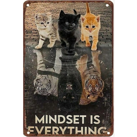 Vintage Metal Tin Signs Cat Mindset Is Everything Cats Rustic Country Farmhouse Chic Bathroom Metal Sign Shabby Wall Decor For Home Bathroom Bedroom Wall Decor 8X12 Inch
