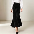 thumbnail image 2 of Wxolcjlv Womens Velvet Maxi Skirt High Waist Flared Hem Skirts, 2 of 6