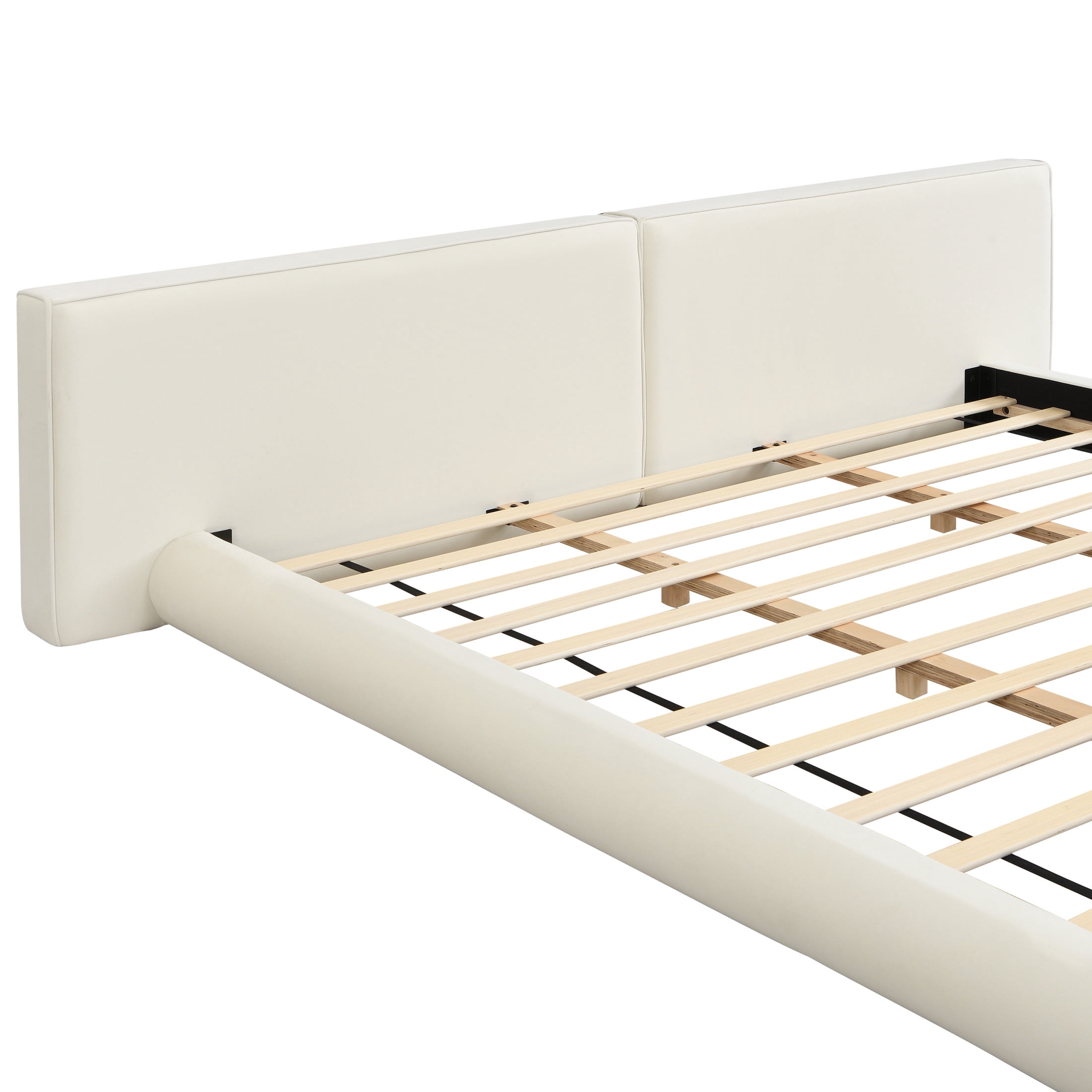 Christopher Knight Home Modern Floor-Hugging Upholstered Platform Bed, King Size, Cream