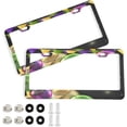 thumbnail image 2 of GZHJMY Mardi Gras License Plate Frames, License Plate Covers, 2 Packs Universal Aluminum Tag Frame with 2 Holes & Screw Caps for Front and Rear Car Tags, Round Hole Decorative, 2 of 7