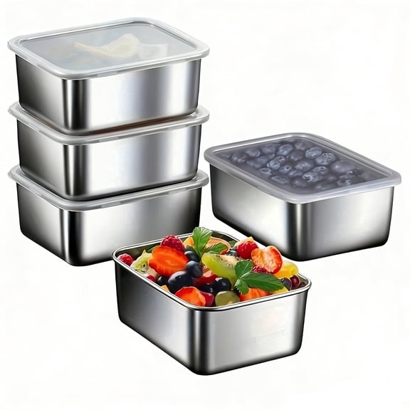 5-Piece Stainless Steel Food Storage Containers with Lids Refrigerator-Safe Containers Storage Boxes Meal Prep Containers Food Storage for Meal Prep, Lunch Boxes, Office Use, Outdoors, Picnics