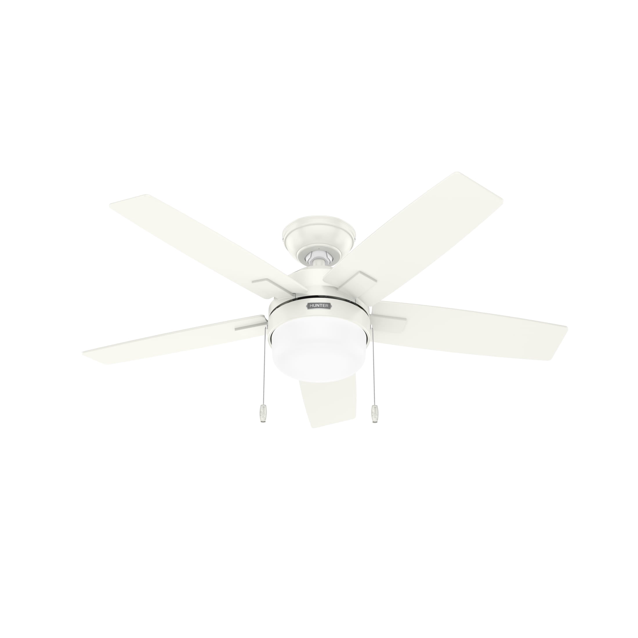 Hunter 44 inch Indoor Ceiling Fan with LED Light - White Ceiling Fan with Pull Chain, For Bedroom or Living Room, Standard Mount, No Remote, 5 Blades, Includes Bulbs - Anisten 52488, Fresh White