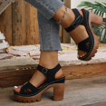 thumbnail image 5 of Womens Retro Chunky Heel Sandals Openwork Carved Platform High Heels Single Strap Open Toe Soft Sole Comfortable Summer Shoes（Black，Size 6.5), 5 of 7
