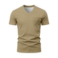 thumbnail image 4 of Mens T-shirts Short Sleeve V Neck Pocket Tee Solid Color Slim Fit Casual Summer Top Beige S, 4 of 10