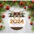 thumbnail image 2 of Eveokoki 2024 Happy New Year Door Sign Home Decor Round Wood Wreaths Wall Hanging Sign Farmhouse Porch Sign Front Door Decoration for Housewarming Gift All Seasons Holiday,12In, 2 of 5