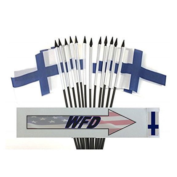 Pack of 12 4"x6" Finland Polyester Miniature Office Desk & Little Table Flags, 1 Dozen 4"x 6" Finnish Small Mini Hand Waving Stick Flags
