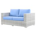 thumbnail image 1 of Lounge Loveseat Sofa, Rattan, Wicker, Light Grey Gray Light Blue, Modern Contemporary Urban Design, Outdoor Patio Balcony Cafe Bistro Garden Furniture Hotel Hospitality, 1 of 8