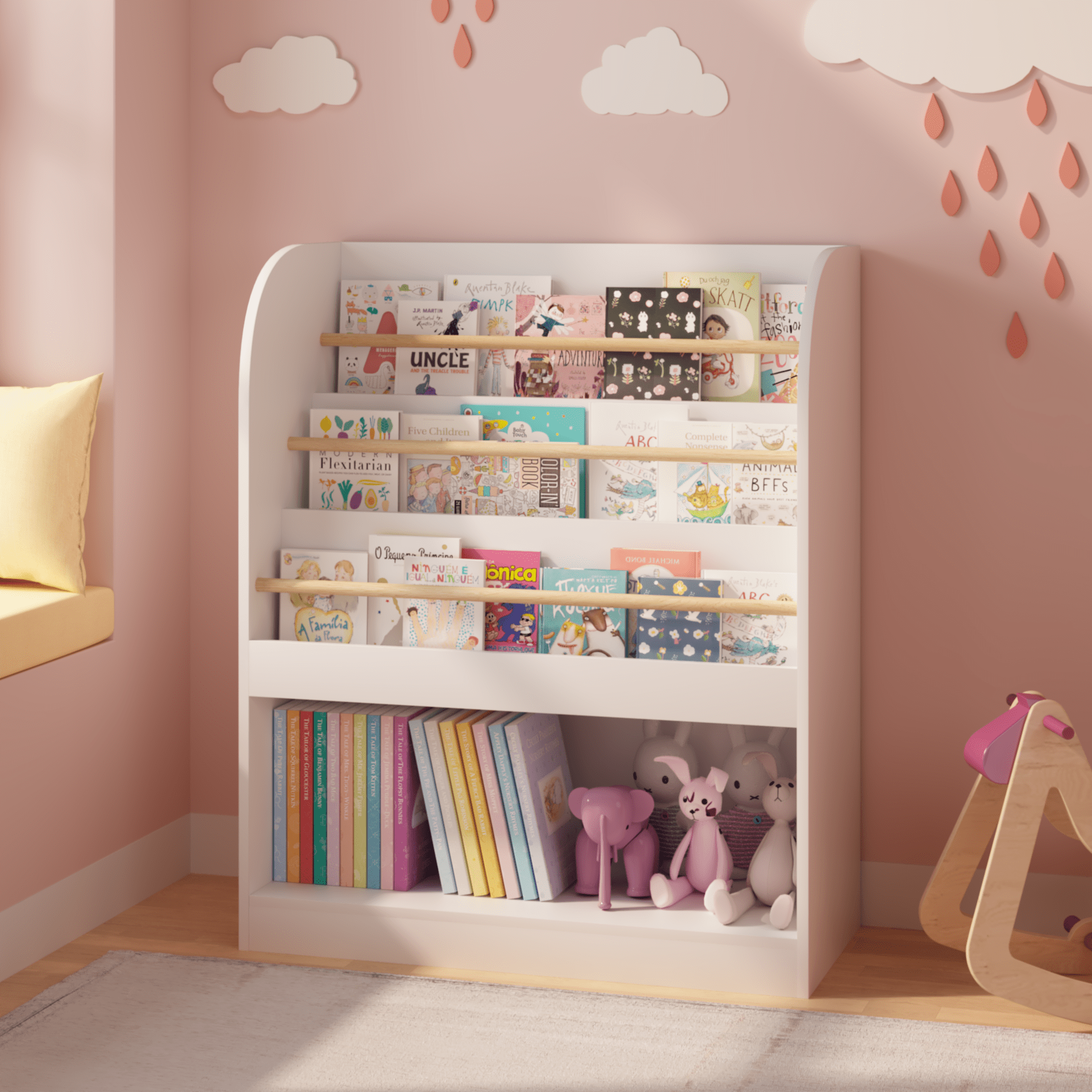 Kids Bookshelf with Open Storage, Front-Facing Children's Bookcase, Multi-Tier Wooden Book Display Shelf for Toddlers, Playroom, Bedroom, or Nursery