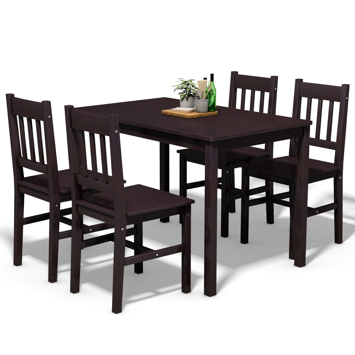 Details about   Costway 5pcs Dining Set Wood Table and 4 Fabric Chairs Home Kitchen Modern