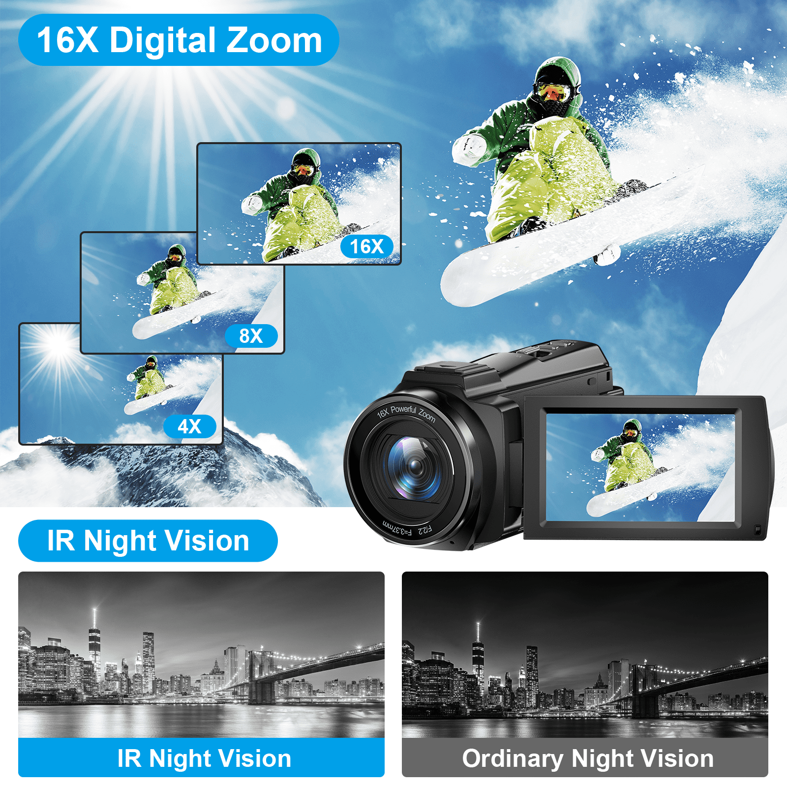 5K Video Camera Camcorder 48MP UHD Wifi IR Night Vision Vlogging Camera for YouTube with 32GB SD Card,16X Digital Zoom Touch Screen with External Microphone,2 Batteries