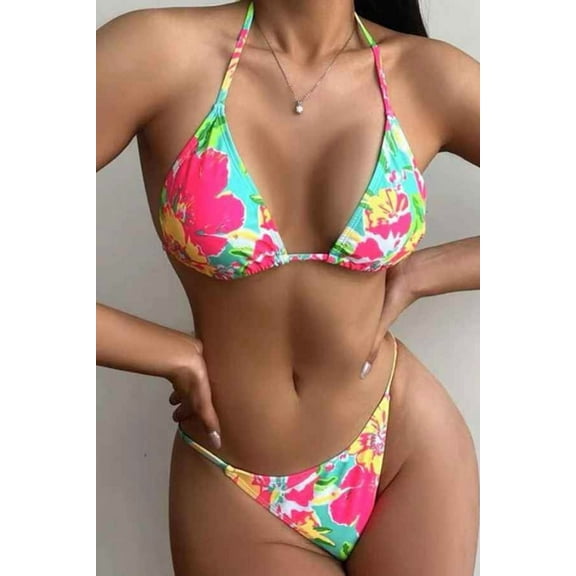 Floral Bikini Two Piece Swimsuit Set (S, MultiPink)