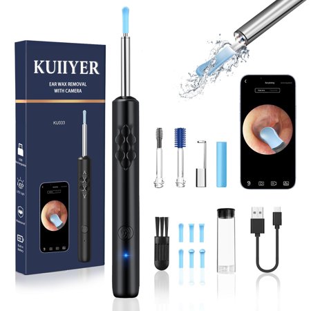 KUIIYER Ear Camera, Ear Cleaner Earwax Removal Kit, 1080P WiFi Ear Cleaning Kit with Blackhead Removal Tool & Spiral Ear Wax Remover, Wireless Otoscope with Light for iPhone & Android