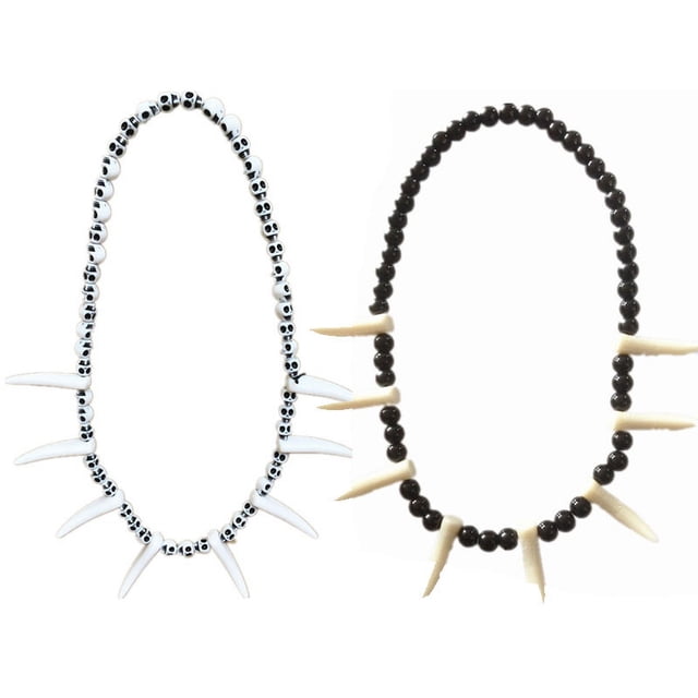 Novedad de 2 uds., collar de cuentas de dientes tribales artificiales, collar de diente de cuerno de colmillo Vintage, disfraz de Halloween, regalo de mordaza Unisex Sincero Electrónica