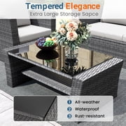 Superjoe 4 Piece Outdoor Patio Furniture Set Rattan Sectional Conversation Set, 4 Cushioned Seats, Gray, 4