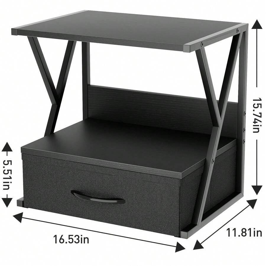 Printer Stand For Desk With Storage Drawer, 2 Tier Desktop Or Under Desk Shelf, Multi-Purpose Desk Organizer For Home Office, Fit Fax Machine/3D Printer/Scanner, Black