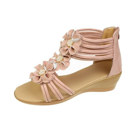 

KBKYBUYZ Ladies Slippers Casual Women s Shoes Roman Casual Wedges Flower Sandals