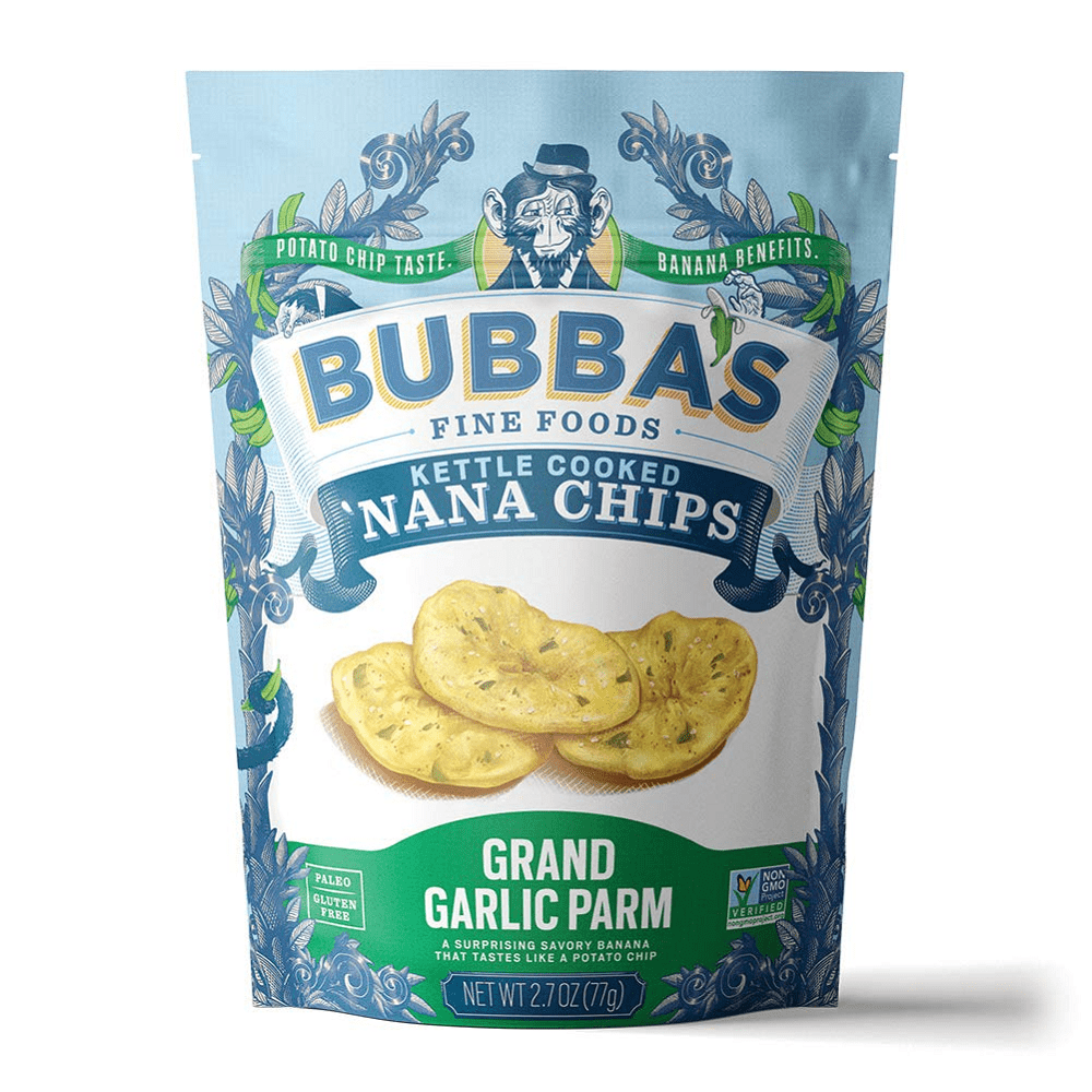 Bubba's Fine Foods Gluten Free Grand Garlic Parm Kettle Cooked 'Nana Chips, 1.3 oz [Pack of 8