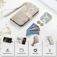 thumbnail image 6 of Floral Embossed Zipper Wallet Case for iPhone 16e, Soft TPU and PU Leather with Lanyard & Card Slots & Kickstand & Magnetic Clasp, Shockproof Drop Protective Rugged Case Cover, Beige, 6 of 11