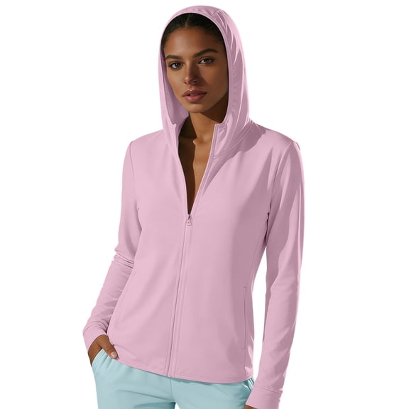 Miluxas Women's UPF 50 Sun Protection Jacket Full Zip Hoodie Lightweight Long Sleeve Sun Shirts UV Cover Up Shirt for Outdoor Hiking Fishing Pink