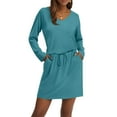 thumbnail image 3 of Dresses for Women 2025 Casual Long Sleeve Dress Trendy Fall Fashion Cozy Travel Outfits Turquoise S, 3 of 4