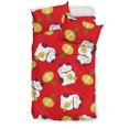 thumbnail image 1 of Ensemble de Literie Thème Rouge Motif Chat Chanceux Meneki Neko, 1 of 5