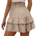 thumbnail image 4 of Women's Pleated Skirt High Waisted Tennis Skirts Layered Ruffle Hem Mini Skirt Flared Flowy Casual Swing Beach Mini Short Skirt Sports Skater Running Skorts withShorts Pockets, 4 of 6