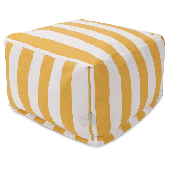 Yellow Vertical Stripe Indoor/Outdoor Ottoman Cushion