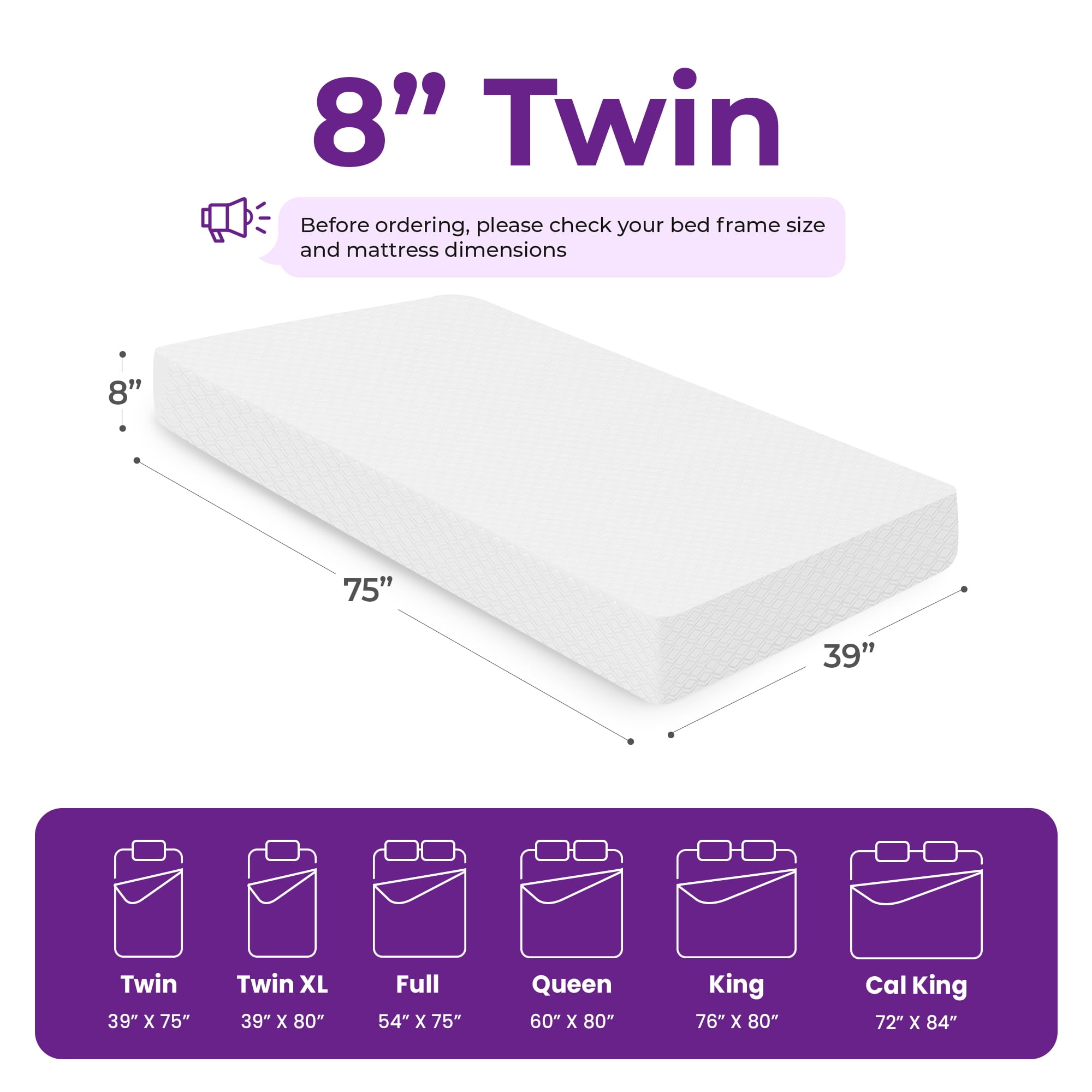 GAESTE 8 Twin Memory Foam Mattress, Cooling Gel, Medium Firm Support, Pressure Relief, Breathable Cover, Mattress in a Box, Adult and Child