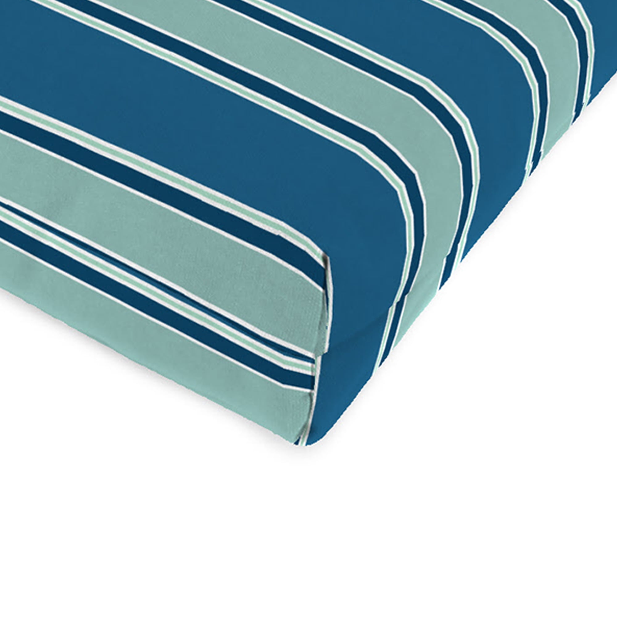 Jordan Manufacturing 44" x 22" Sanders Puff Blue and Gray Green Stripe Rectangular Outdoor Chair Cushion with Ties and Hanger Loop