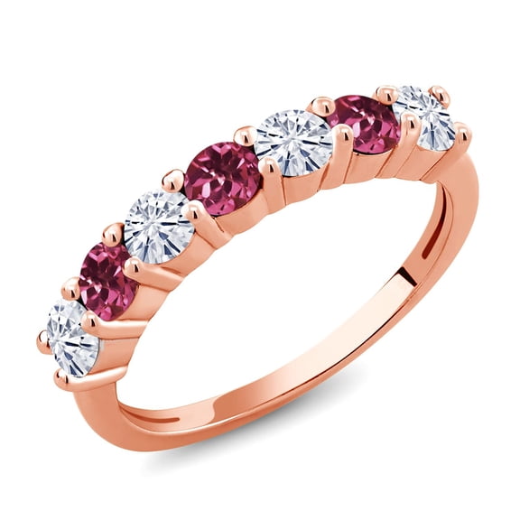 Gem Stone King 18K Rose Gold Plated Silver Set with Moissanite Anniversary Ring for Women (1.09 Cttw, Gemstone Birthstone, Size 5) (Size 5)
