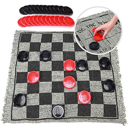 Jumbo Checker Rug Board Game Play Set 3in 24 Checkers Pieces for sale online 