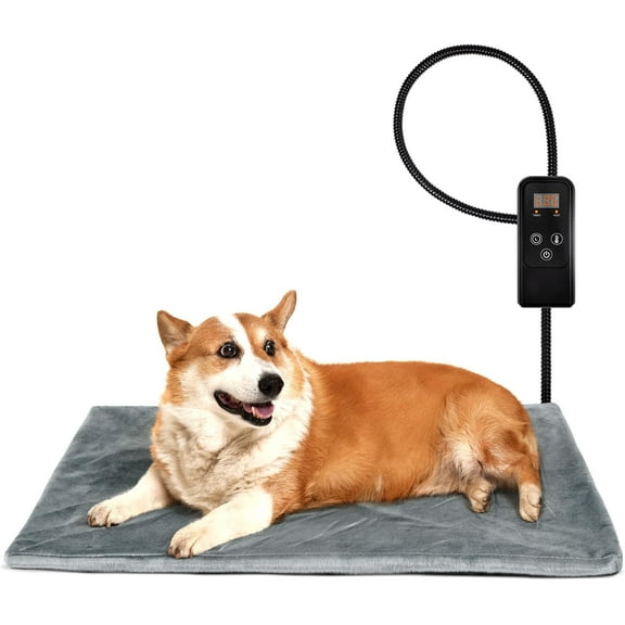 Pet Heating Pad for Dogs and Cats, Adjustable Temperature and Waterproof Pet Heated Mat with Timer, Electric Heating Pet Bed with Chew Resistant Cord and Soft Washable Cover, 30" x 18"